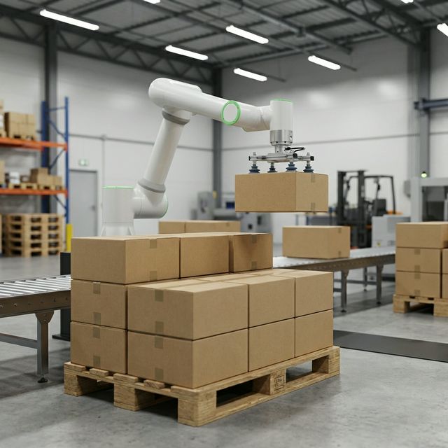 Cobot beim Palettieren von Kartons